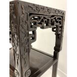 19th century Chinese hardwood plant stand with red marble top and undertier, frame relief caved with