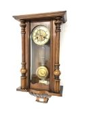 Late 19th century walnut and beech cased Vienna wall clock, twin train movement striking on coil, wi