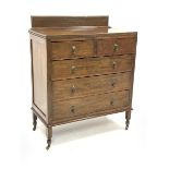 Early 20th century oak chest, two short and three long drawers, on turned supports with castors, W99