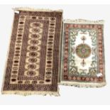 Afghan Bokhara style beige ground rug, with gul motif enclosed by triple guarded border, (141cm x 80