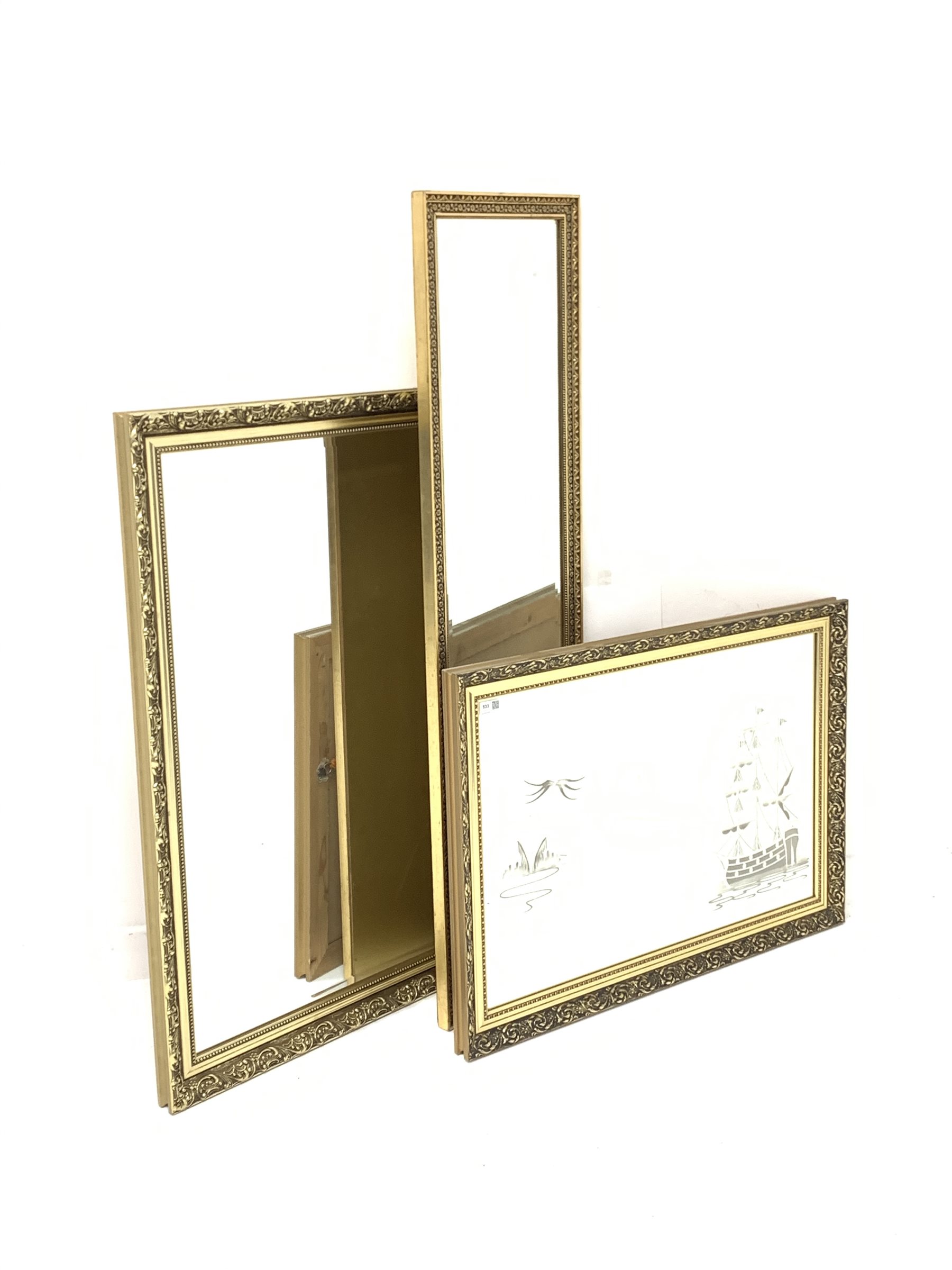 Nautical themed mirror in ornate gilt frame (87cm x 61cm) another similar mirror (101cm x 71cm) and - Image 2 of 4