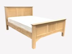 Contemporary solid oak 4'6" double bed with mattress, 207cm x 147cm