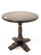 'Royal oak' occasional table , circular top raised on turned column and cruciform base, carved with
