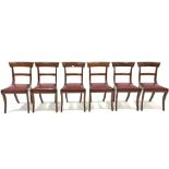 Set six late 19th century Regency style mahogany rail back dining chairs, with upholstered drop in s