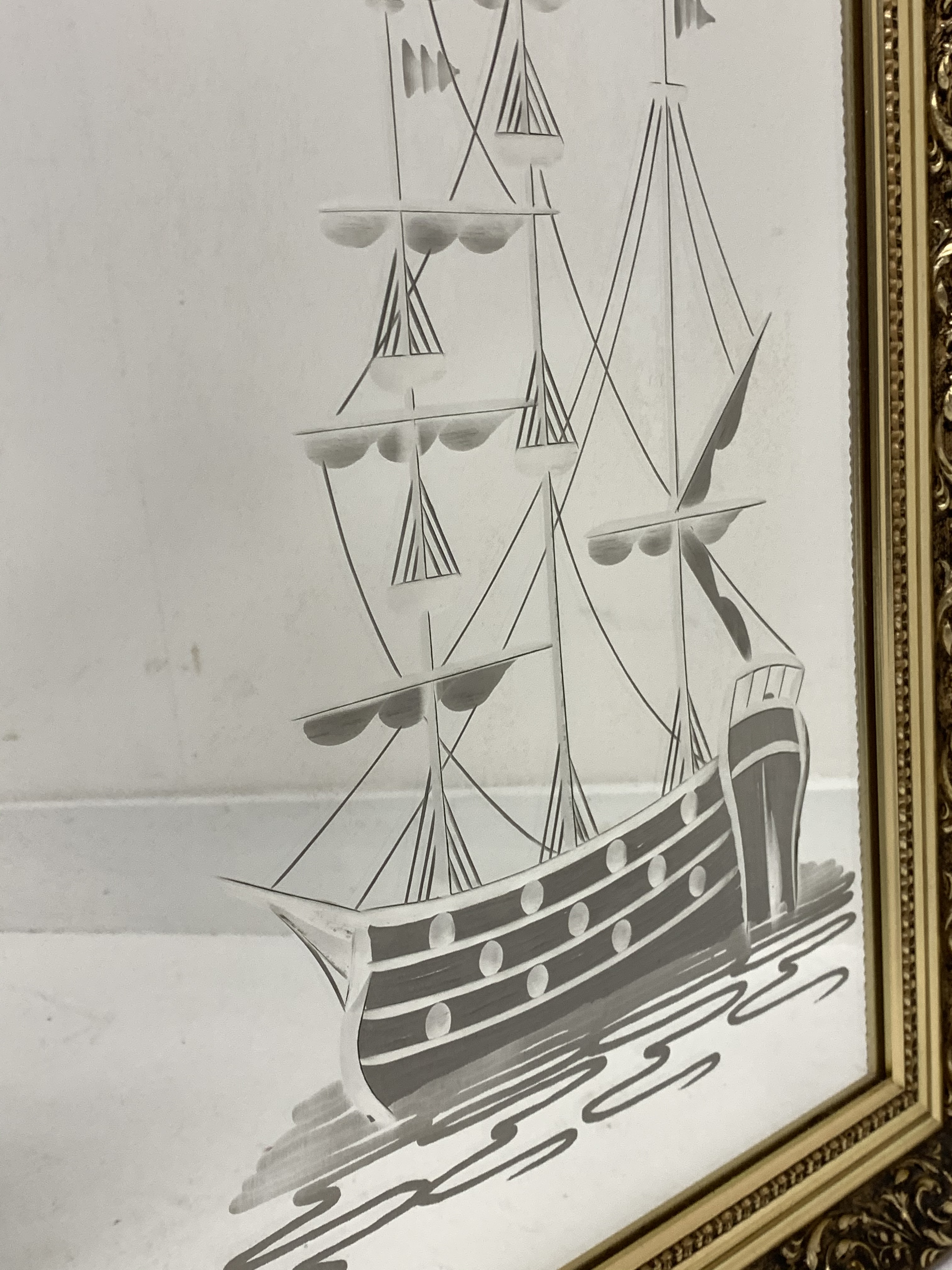 Nautical themed mirror in ornate gilt frame (87cm x 61cm) another similar mirror (101cm x 71cm) and - Image 4 of 4