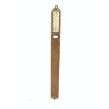 Early 20th century oak cased stick barometer and thermometer, by 'Bonser and co, Leeds,' with ivorin