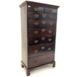 George III mahogany tall chest fitted with two short and six long graduated drawers under dentil cor
