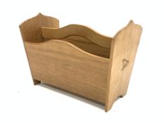 'Eagleman' oak magazine rack with two divisions and adzed and shaped panel end supports, W46cm, H33c