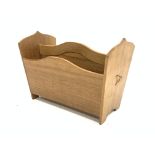 'Eagleman' oak magazine rack with two divisions and adzed and shaped panel end supports, W46cm, H33c