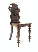 Victorian mahogany shield back hall chair, with shaped seat, raised on turned front supports, W46cm