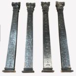 Set of four early 20th century oak architectural pillars, with acanthus leaf carved capitals over bo