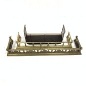 Edwardian brass fire curb with floral and spiral supports on moulded base, (L131cm) and two other fi