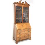 George III mahogany bureau bookcase, swan neck pediment with paterea inlay over astragal glazed door