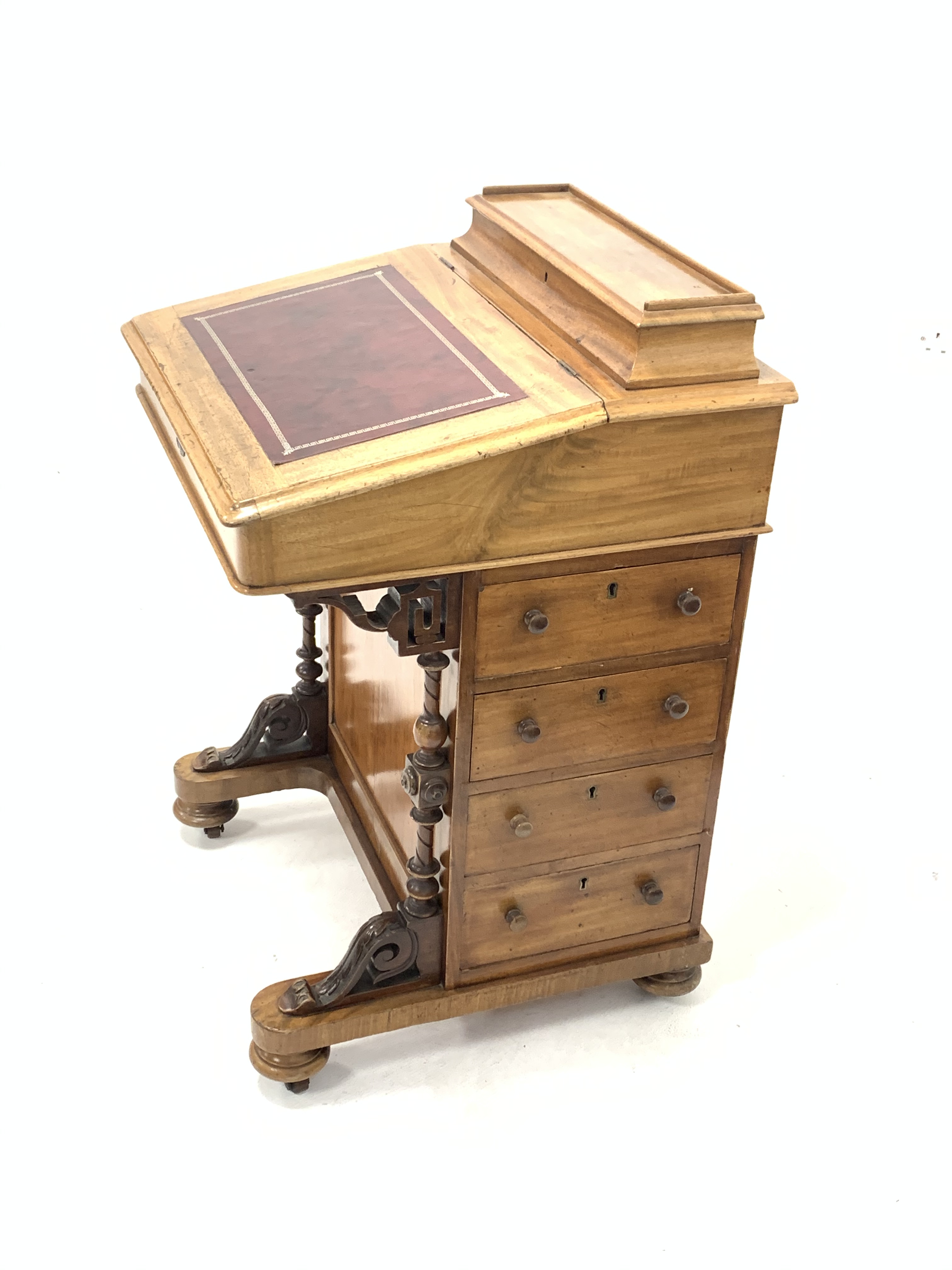 Victorian Mahogany davenport, cartouche shaped raised back with hinged lid enclosing storage well, s - Image 2 of 4