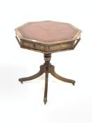 Reprodux Regency style mahogany pedestal table, the octagonal top inset with tooled leather surface