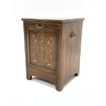 Late Victorian rosewood coal perdonium, the top with inlaid boxwood stringing over fall front with f