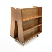 Mid 20th century teak 'A' frame bookcase, each side having three shelves, raised on castors, W92cm,