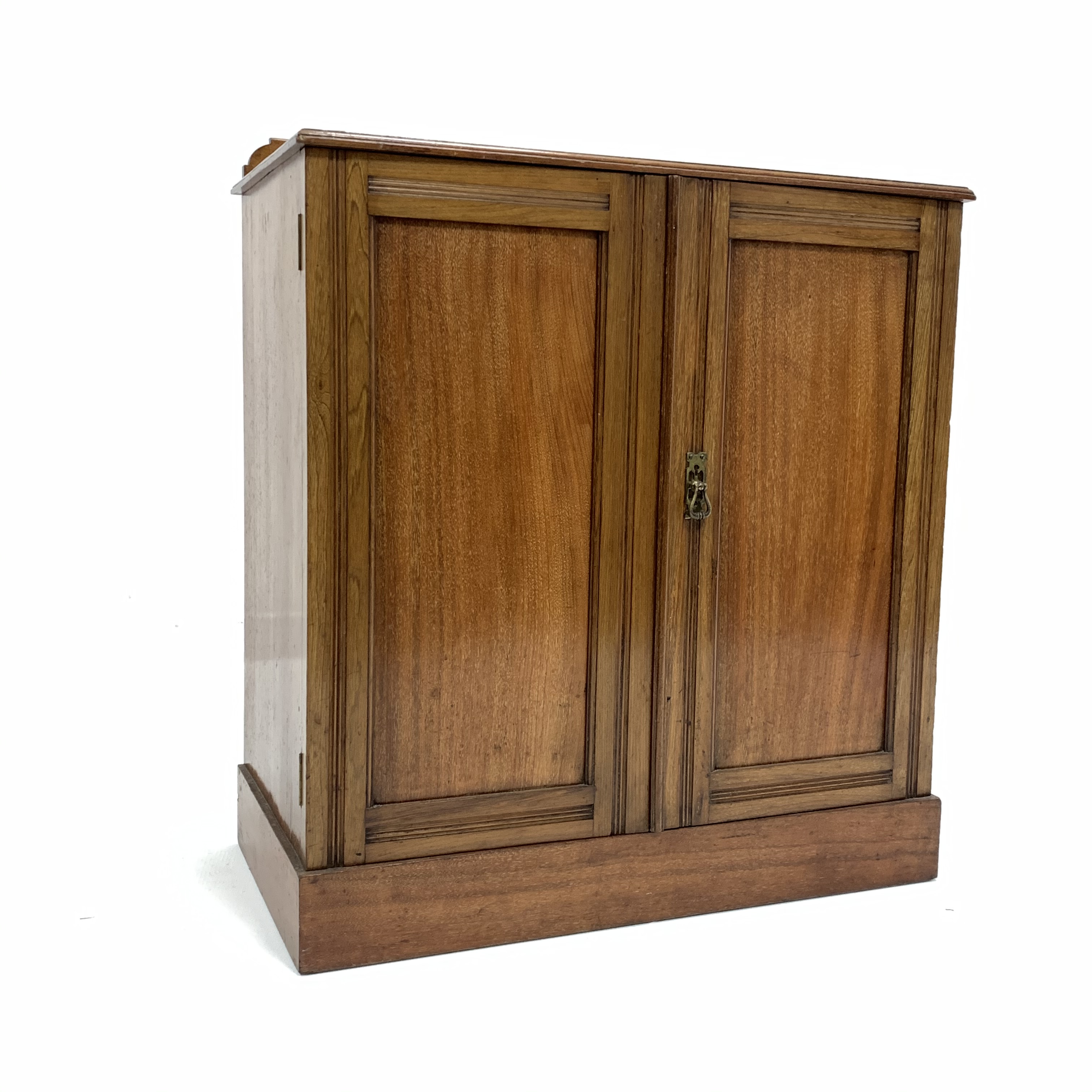 Early 20th century mahogany two door cupboard, with raised back and two fixed shelves, skirted base, - Image 3 of 4