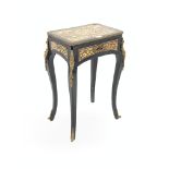 19th century French ebonised occasional table, with Boulle work top and frieze panels, single drawer