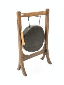 Early 20th century oak framed dinner gong, W59cm