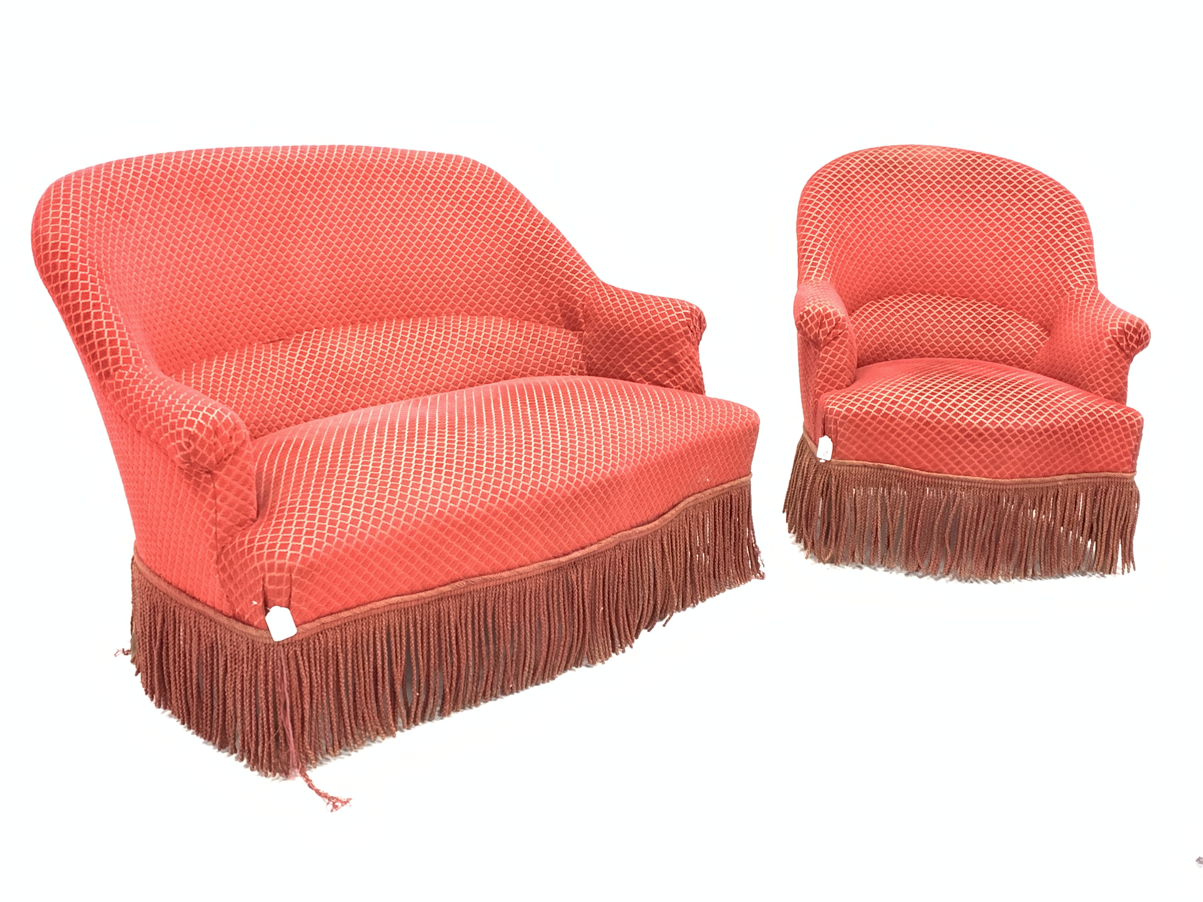 20th century French style upholstered two seat sofa (W123cm) together with a matching armchair (W72c - Image 3 of 5