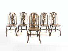 Set six 20th century elm and beach hoop and spindle back kitchen chairs, with pierced splats and tur