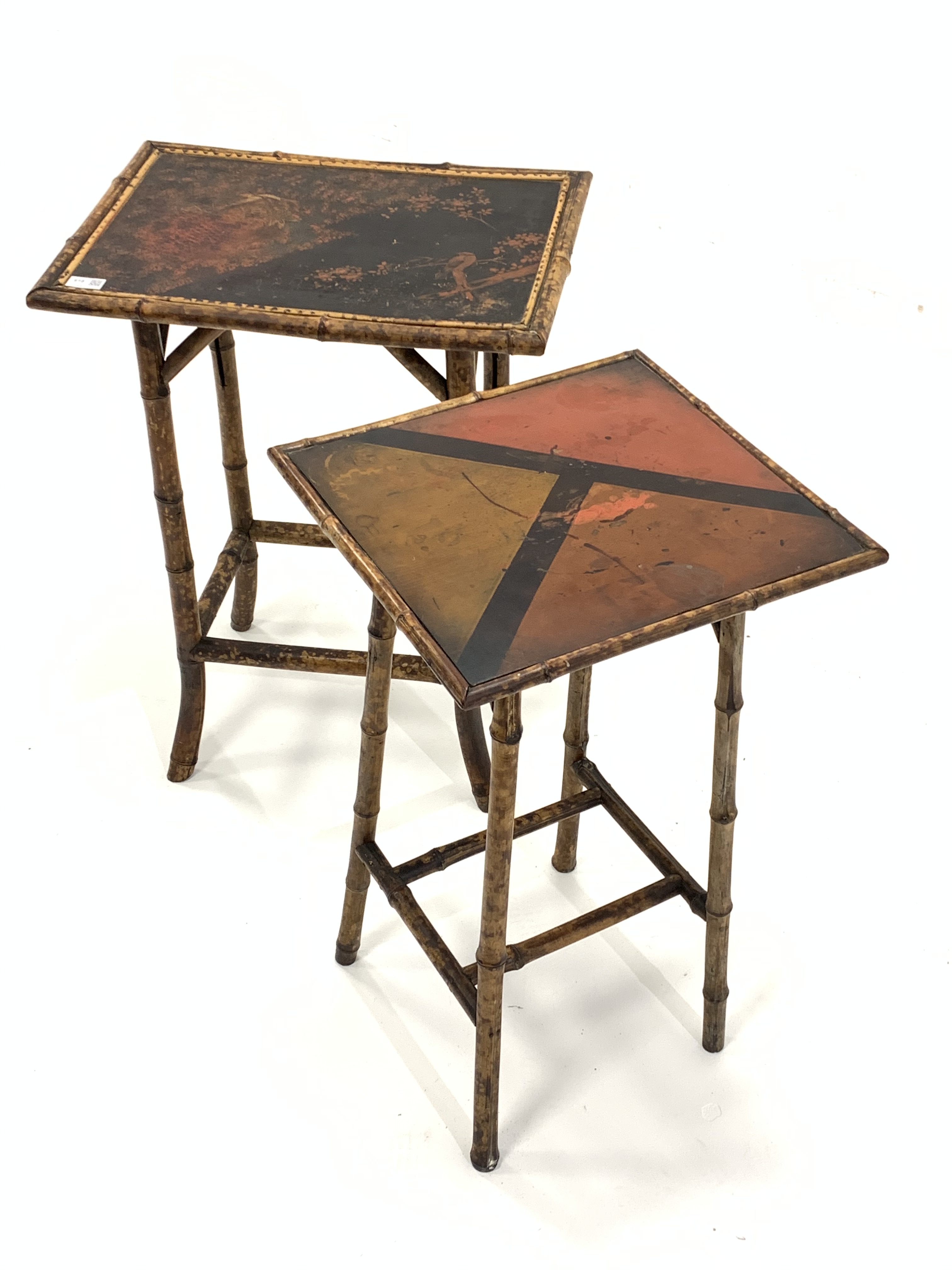 Late Victorian bamboo and lacquer lamp table, (56cm x 41cm, H72cm) together with a similar lamp tabl - Image 2 of 2