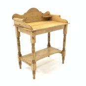 Victorian stripped pine wash stand, with three quarter galleried top raised on turned supports unite