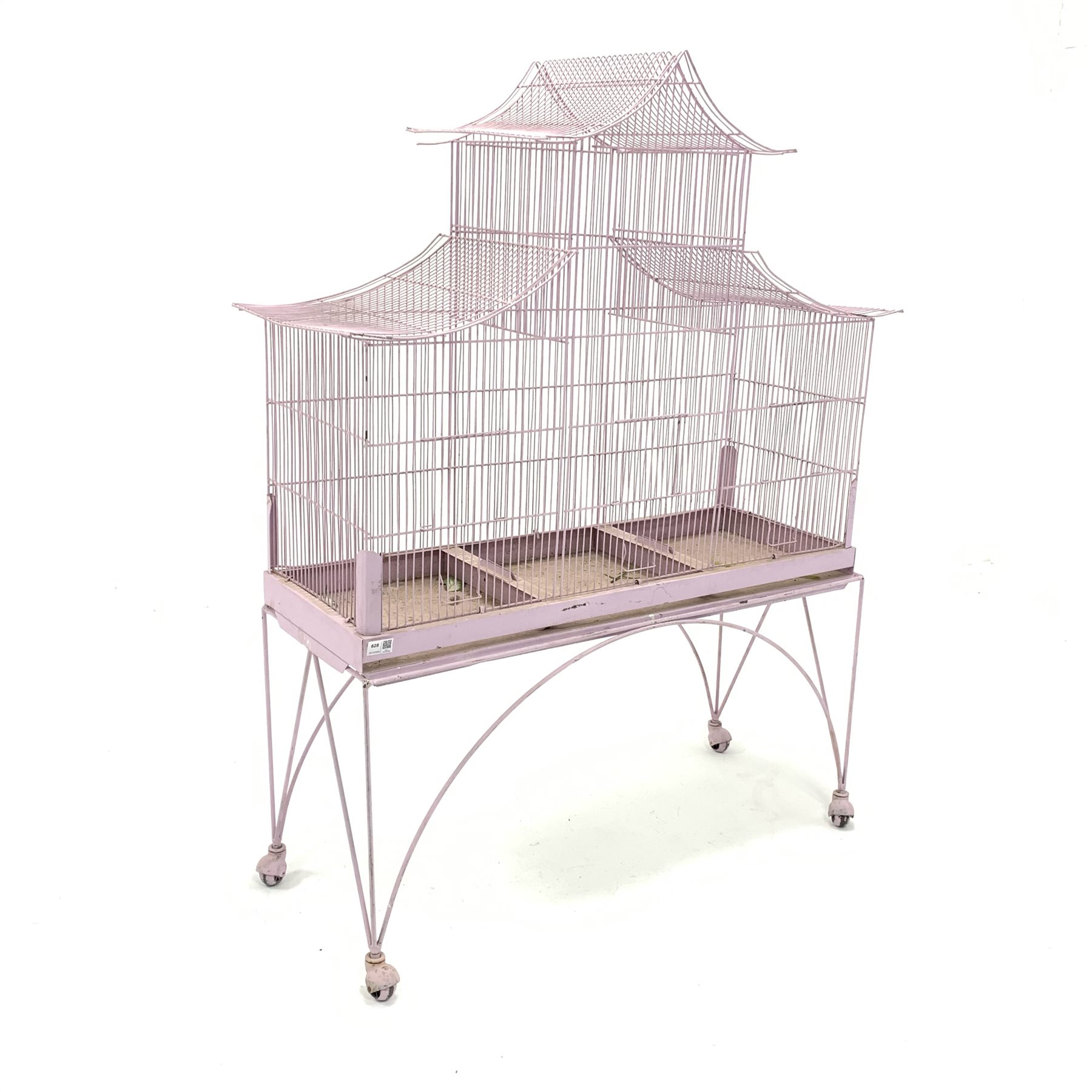 Large 20th century wire work birdcage in the form of a pagoda W100cm, H131cm, D41cm