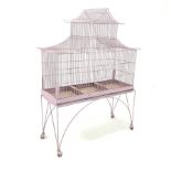 Large 20th century wire work birdcage in the form of a pagoda W100cm, H131cm, D41cm