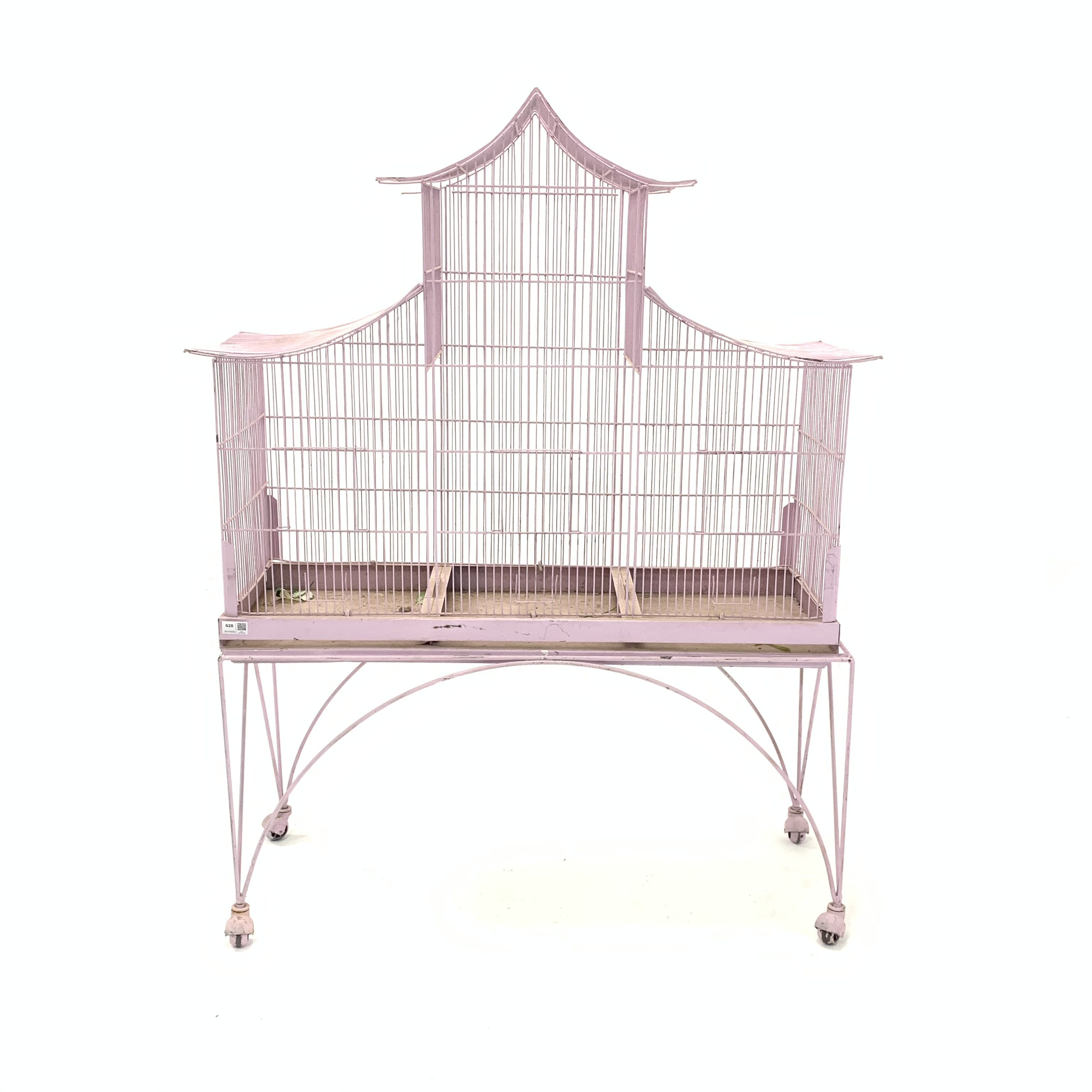 Large 20th century wire work birdcage in the form of a pagoda W100cm, H131cm, D41cm - Image 4 of 5