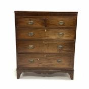 19th century inlaid mahogany chest fitted with two short and three long graduated drawers, with shap