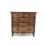 Victorian mahogany bow front chest fitted with two short and three long drawers, enclosed by quarter