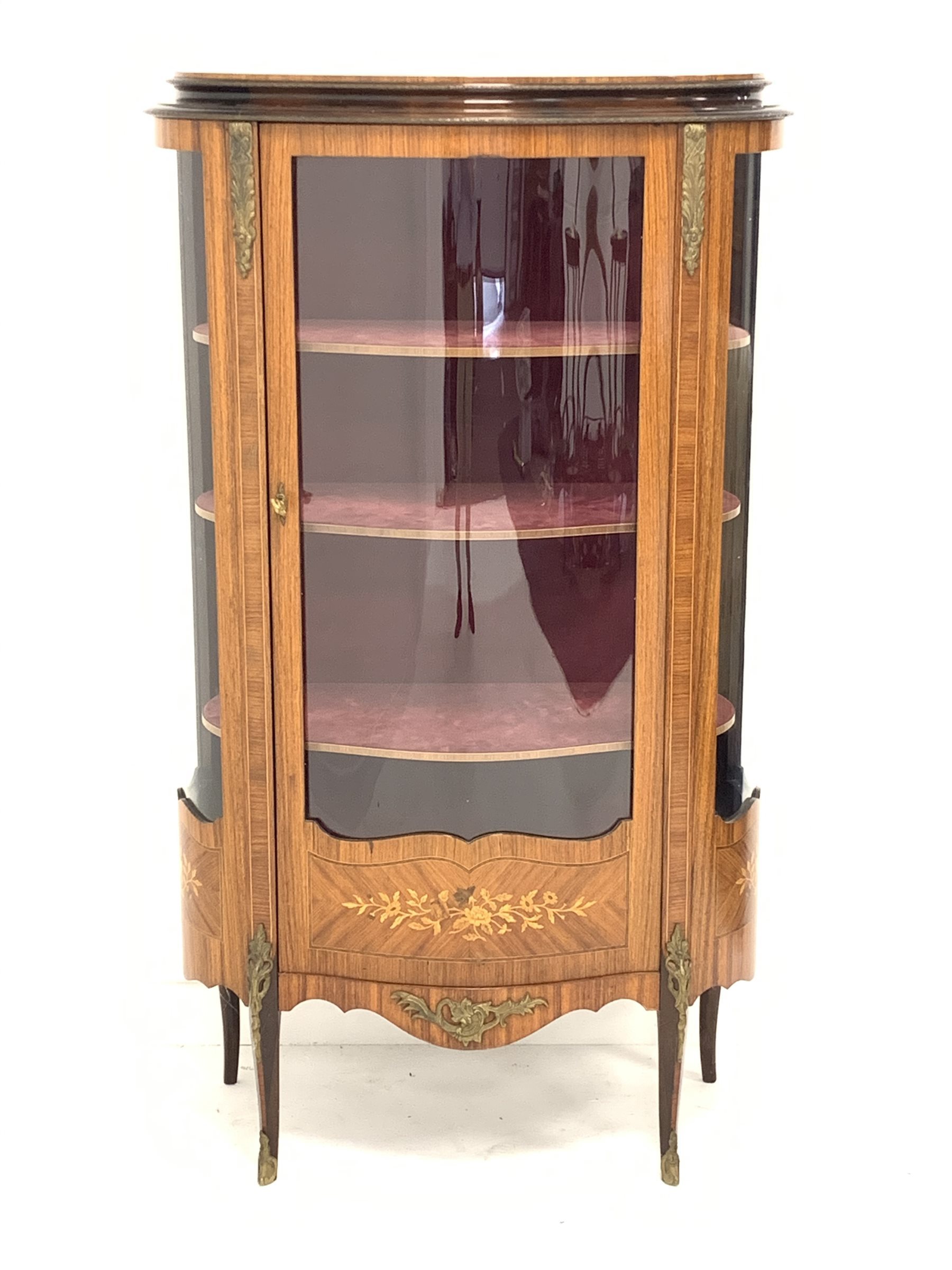 Late 20th century French walnut and kingwood vitrine display cabinet, serpentine front, single glaze - Image 2 of 5