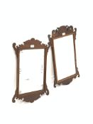 Edwardian burr walnut framed wall hanging mirror with decorative pediment and apron, (66cm x 38cm) t