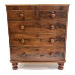 Victorian mahogany bow fronted chest fitted with two short and three long graduated drawers, raised