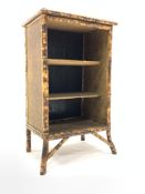 Late Victorian bamboo and lacquer open bookcase with two shelves, W57cm, H89cm, D38cm