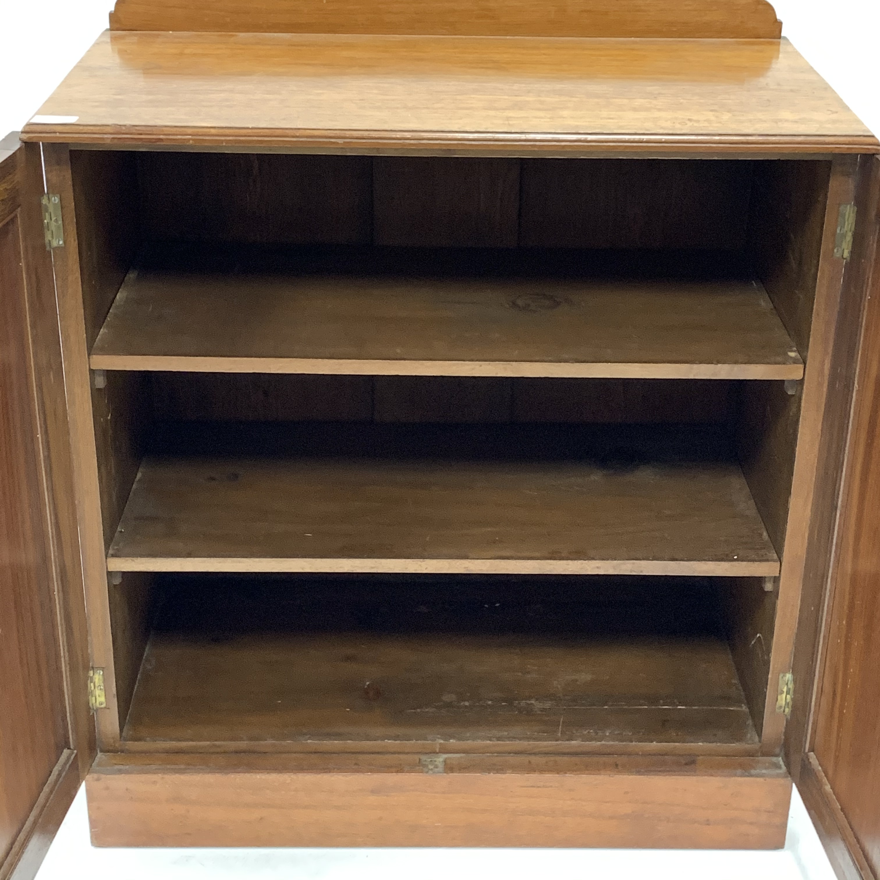 Early 20th century mahogany two door cupboard, with raised back and two fixed shelves, skirted base, - Image 4 of 4