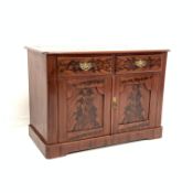 Victorian Scumbled pine cupboard, with two drawers over two panelled cupboards enclosing shelf, skir