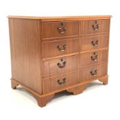 Cherry wood four drawer filing cabinet with inset leather top, on bracket feet, W93cm, H78cm, D61cm