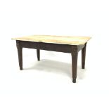 19th century oak and pine refectory style dining table, raised on tapering octagonal supports with t