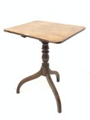 19th century mahogany pedestal table, the tilt top raised on turned column and reeded inverted tripl