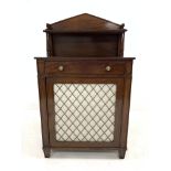 Early 19th century mahogany chiffonier, raised back with open shelves on turned spindles, over drawe