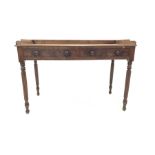 Georgian mahogany side table, three quarter galleried top over two frieze drawers, raised on ring tu