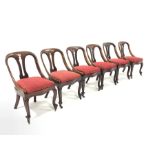 Set six Victorian mahogany dining chairs, pierced splats, drop in upholstered seat pads, raised on s