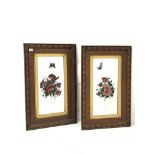 Pair 20th century oak framed mirrors with giltwood slips enclosing bevel edged plates decorated with