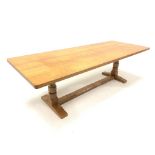 'Mouseman' Yorkshire oak 8� refectory style dining table, adzed top raised on octagonal turned and b