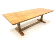 'Mouseman' Yorkshire oak 8� refectory style dining table, adzed top raised on octagonal turned and b