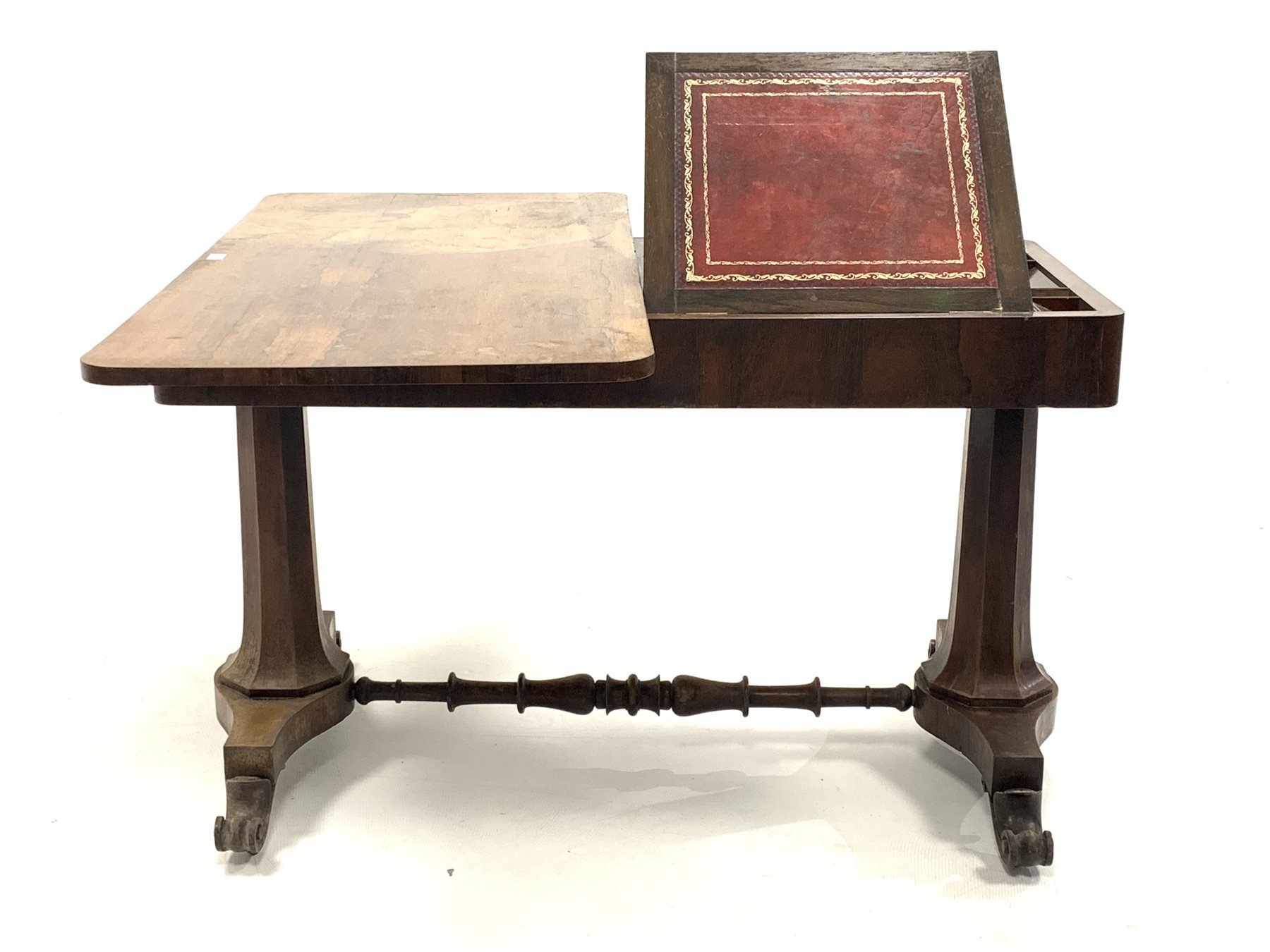 Mid 19th century rosewood library table, the revolving top moving to reveal stationery wells and slo - Image 2 of 7