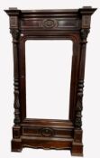 French stained walnut armoire wardrobe, frieze with leaf carved applied roundel, over bevelled mirro